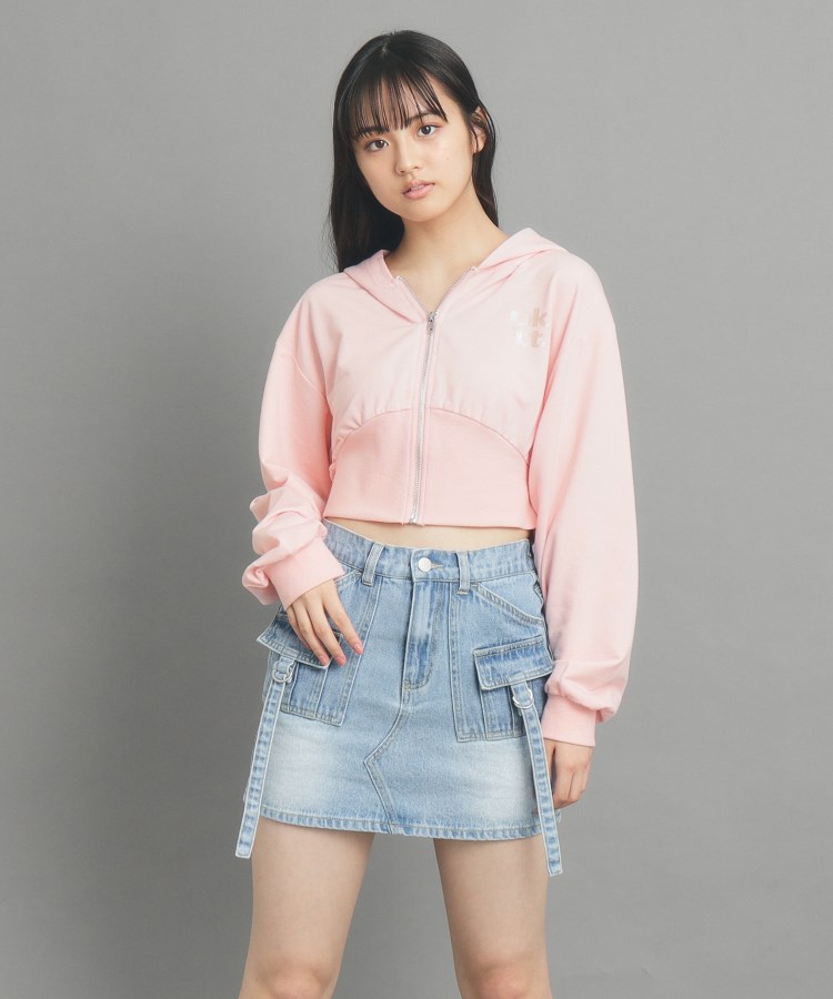 130cmあり】ショート丈フードジップパーカー(パーカー) | PINK 130cmあり】ショート丈フードジップパーカー(パーカー) | PINK