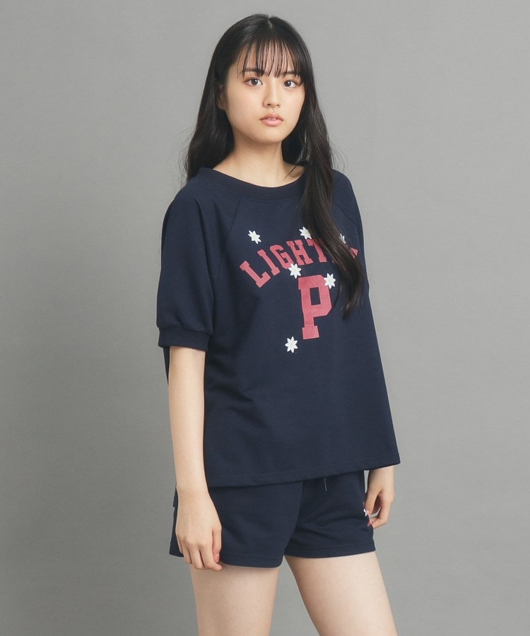 ピンク ラテ(PINK-latte)の【130cmあり/セットアイテム】裏毛カレッジプリント ネイビー(094)