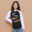 ピンク ラテ(PINK-latte)の【130cmあり】グラフィックロゴ ラグランTシャツ ブラック(019)