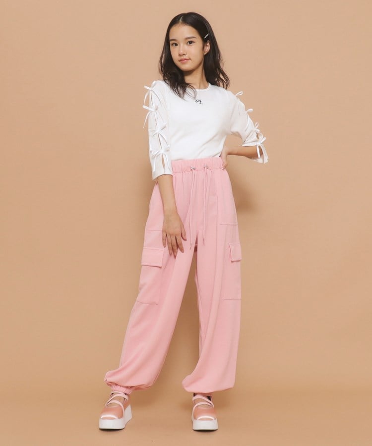 ピンク ラテ(PINK-latte)の【130cmあり】リボン袖ショート丈プルオーバー8
