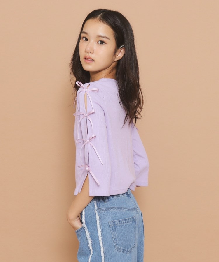 ピンク ラテ(PINK-latte)の【130cmあり】リボン袖ショート丈プルオーバー15