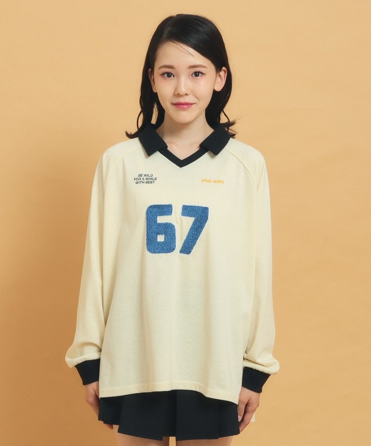 衿付きユニフォームロングTシャツ(カットソー) | PINK-latte 衿付きユニフォームロングTシャツ(カットソー) | PINK-latte