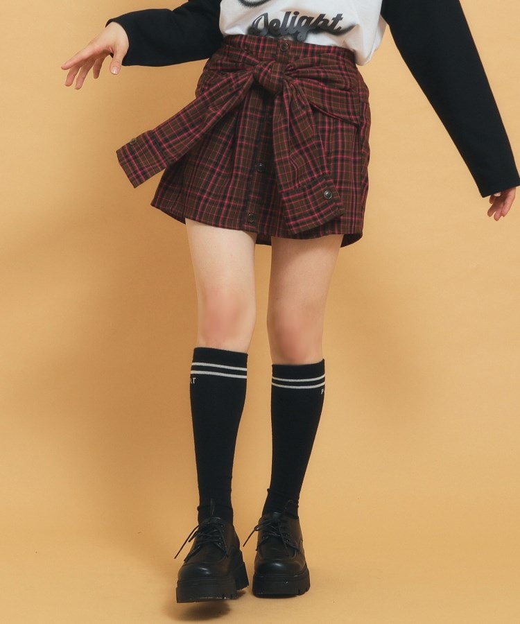 ピンク ラテ(PINK-latte)の【インナー付き】腰巻きネルシャツ風スカート ブラウン(243)