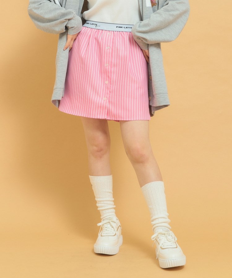 ピンク ラテ(PINK-latte)の【インナー付き】ストライプシャツスカート ピンク(371)