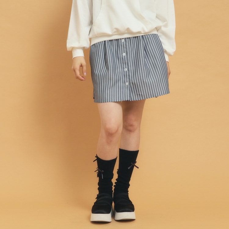 ピンク ラテ(PINK-latte)の【インナー付き】ストライプシャツスカート ミニスカート