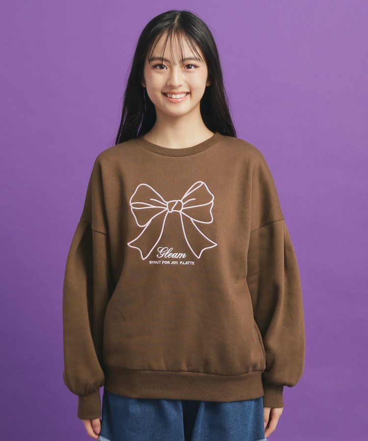 リボン立体刺繍裏起毛プルオーバー(スウェット・トレーナー リボン立体刺繍裏起毛プルオーバー(スウェット・トレーナー