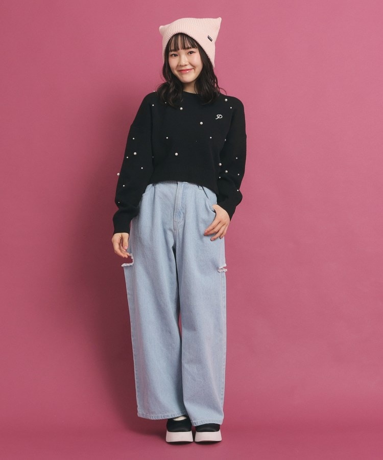 ピンク ラテ(PINK-latte)の【一目惚れニット】バックリボン ニットパール調トップス13
