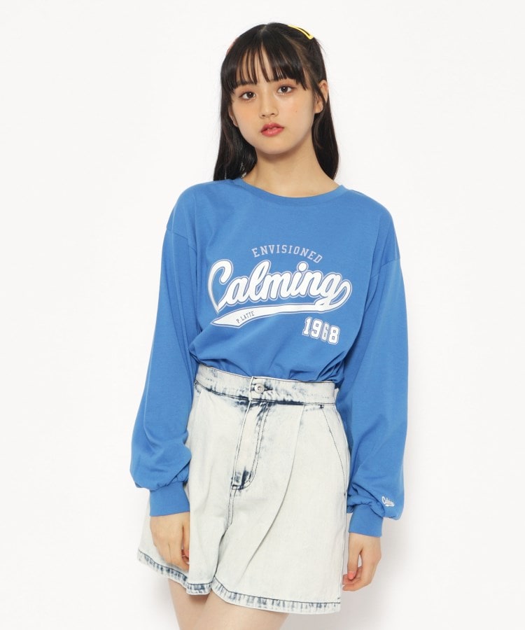 ピンク ラテ(PINK-latte)の【130cmあり】カレッジロゴロングTシャツ ブルー(092)