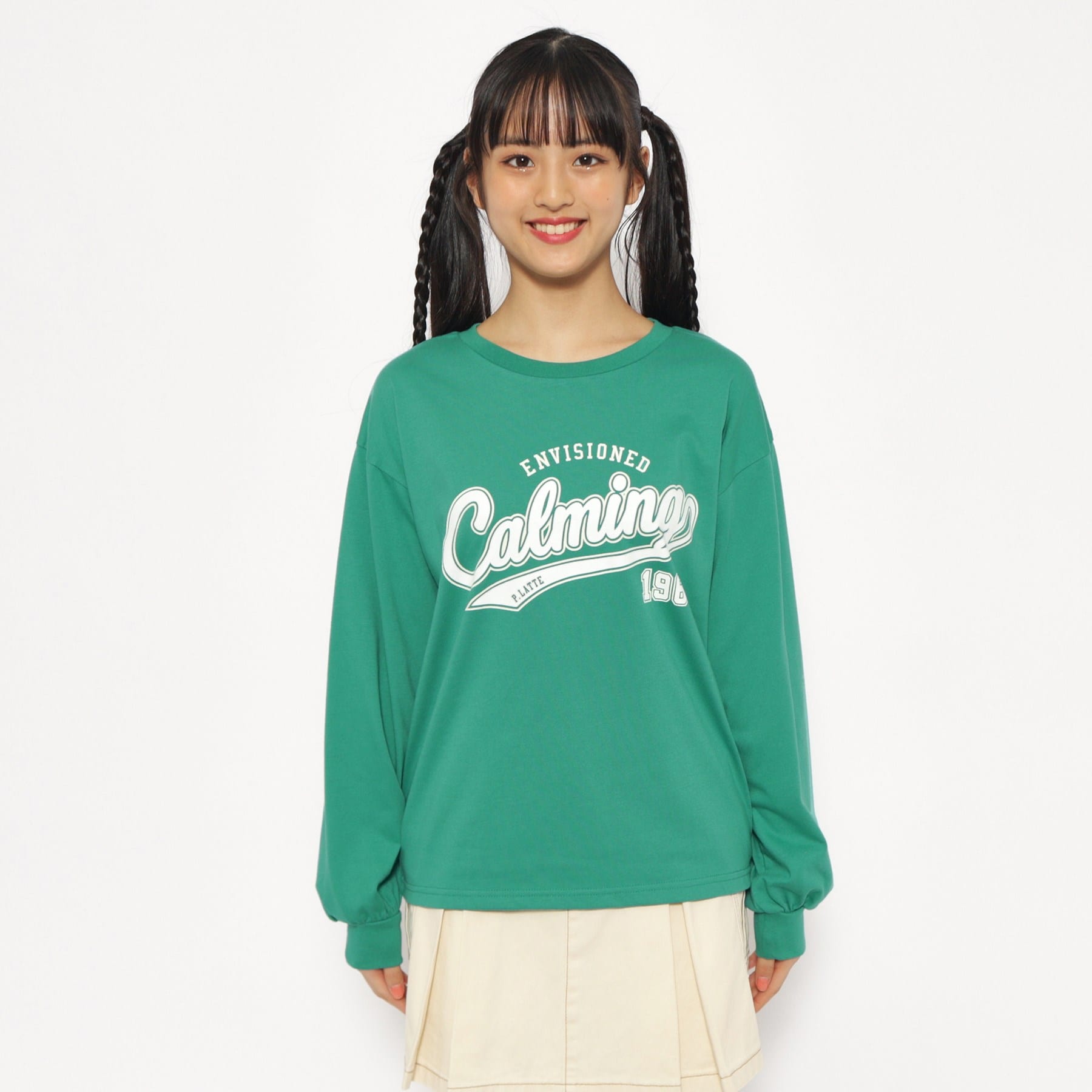 ピンク ラテ(PINK-latte)の【130cmあり】カレッジロゴロングTシャツ21