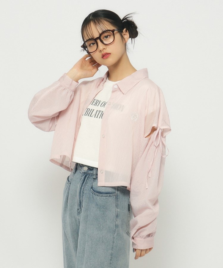 ピンク ラテ(PINK-latte)の【2点SET】シアーストライプシャツインナーTシャツSET ピンク(071)