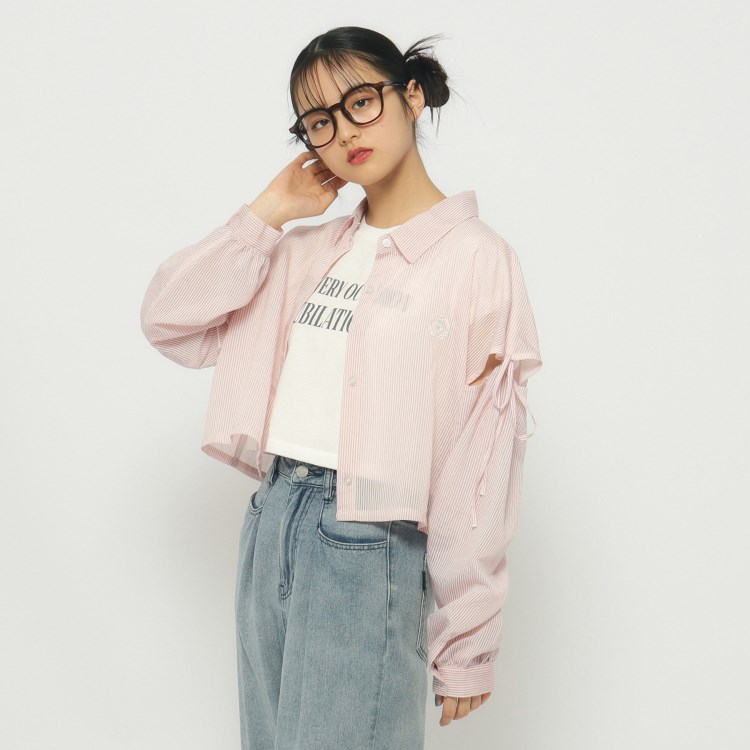 ピンク ラテ(PINK-latte)の【2点SET】シアーストライプシャツインナーTシャツSET トップス＋インナーセット