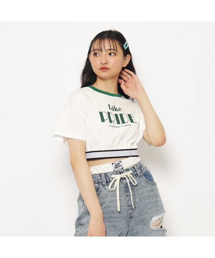 ピンク ラテ(PINK-latte)の【ニコラ4月号掲載　池端杏慈×トレンド部コラボ】短丈リンガーTシャツ1