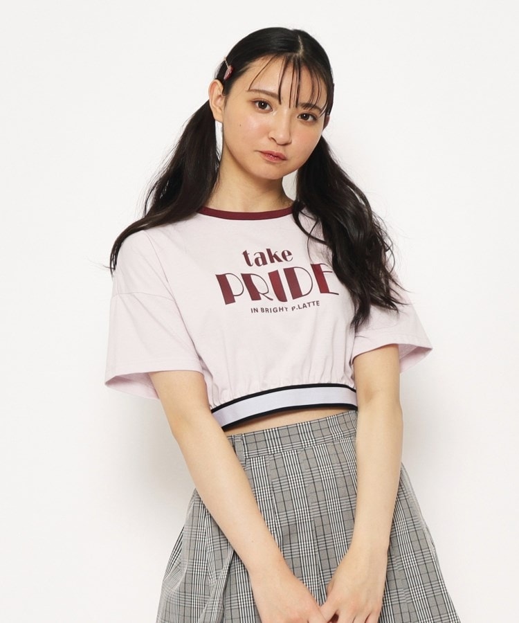 ピンク ラテ(PINK-latte)の【ニコラ4月号掲載　池端杏慈×トレンド部コラボ】短丈リンガーTシャツ ピンク(071)