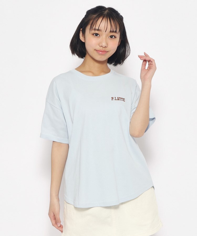 ピンク ラテ(PINK-latte)の【接触冷感機能付き】クマちゃんプリントTシャツ ブルー(091)