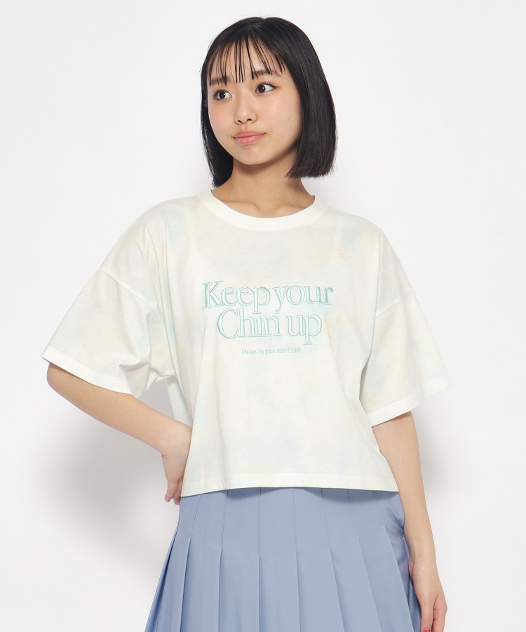 ピンク ラテ(PINK-latte)のタイダイ柄短丈Tシャツ ライトグリーン(031)