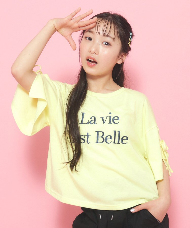 ピンク ラテ(PINK-latte)の袖リボンTシャツ【五分袖】【クロップド丈】6