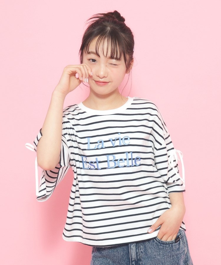 ピンク ラテ(PINK-latte)の袖リボンTシャツ【五分袖】【クロップド丈】9