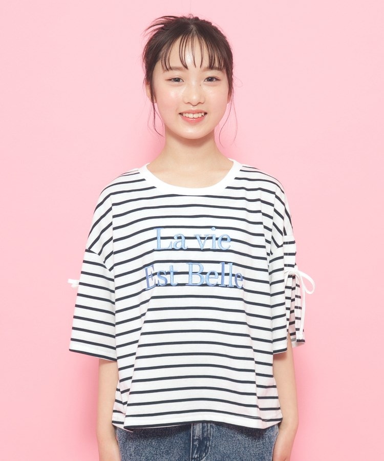 ピンク ラテ(PINK-latte)の袖リボンTシャツ【五分袖】【クロップド丈】13