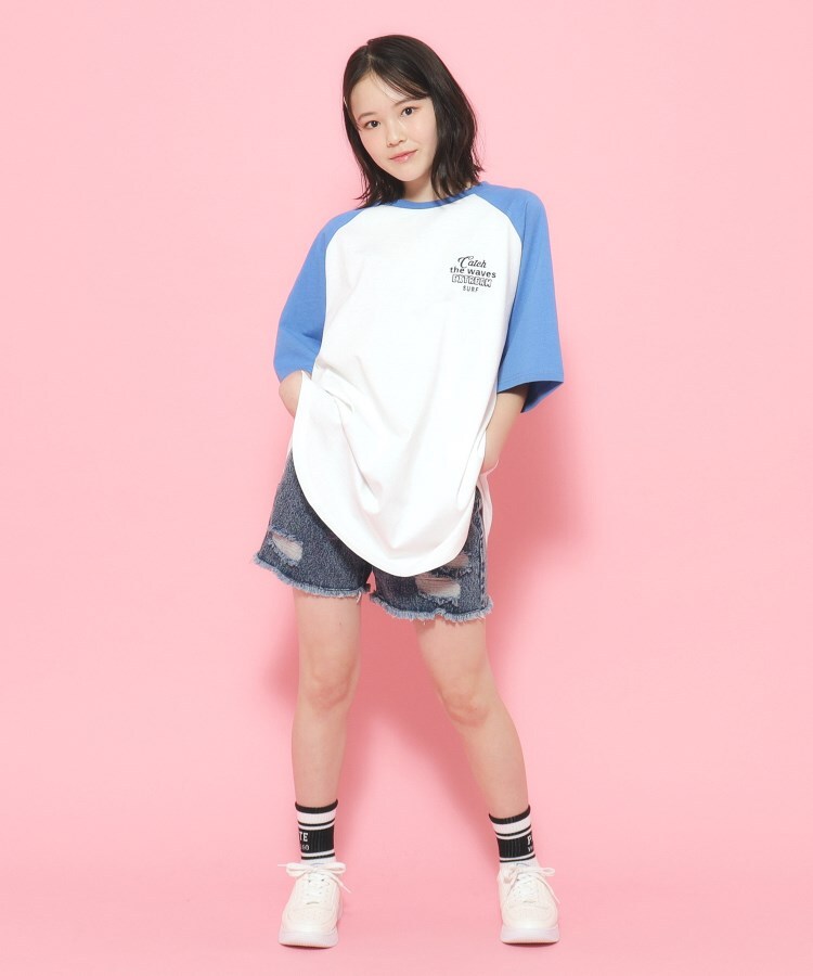 ピンク ラテ(PINK-latte)の【大人気商品!追加】配色ラグランチュニックTシャツ7