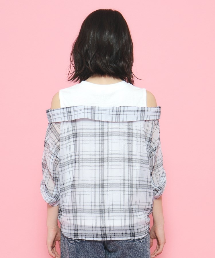 ピンク ラテ(PINK-latte)の袖ギャザーシアーレイヤードデザインシャツ15