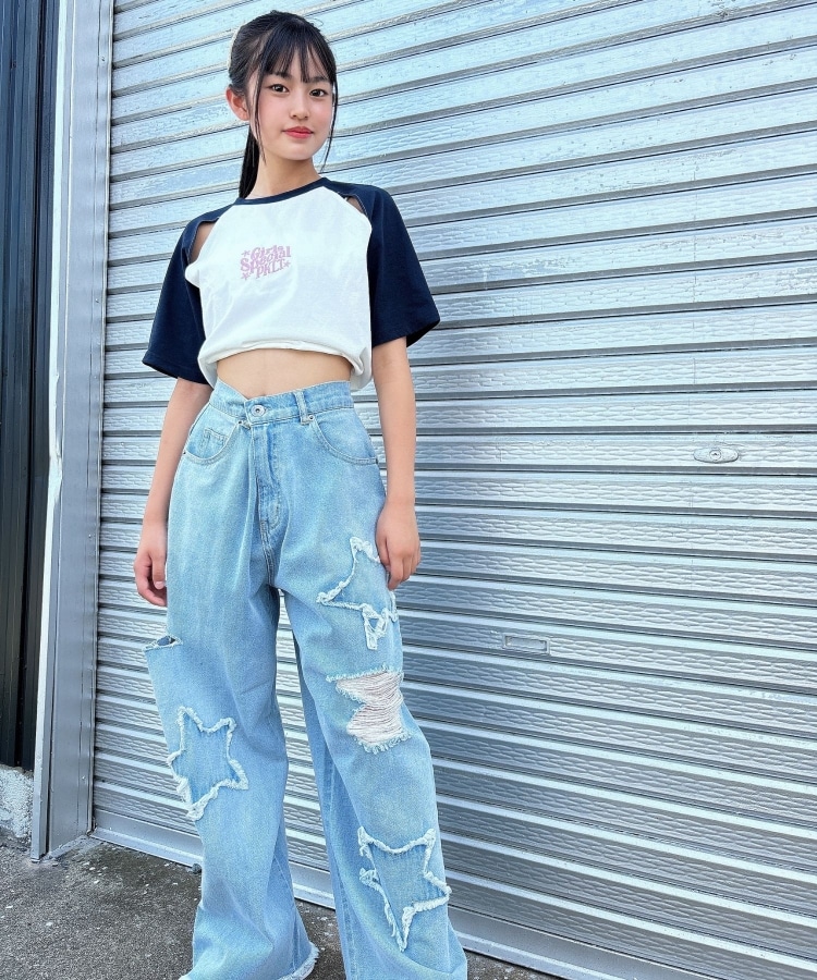 星アップリケ クラッシュデニムパンツ(デニムパンツ) | PINK 星アップリケ クラッシュデニムパンツ(デニムパンツ) | PINK
