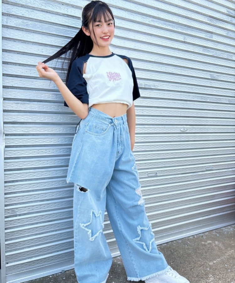 星アップリケ クラッシュデニムパンツ(デニムパンツ) | PINK 星アップリケ クラッシュデニムパンツ(デニムパンツ) | PINK