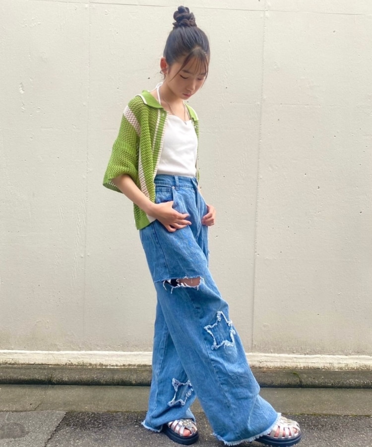 星アップリケ クラッシュデニムパンツ(デニムパンツ) | PINK 星アップリケ クラッシュデニムパンツ(デニムパンツ) | PINK