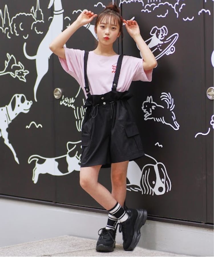 接触冷感機能付き】サスペンダーキュロットパンツ(ショート 接触冷感機能付き】サスペンダーキュロットパンツ(ショート