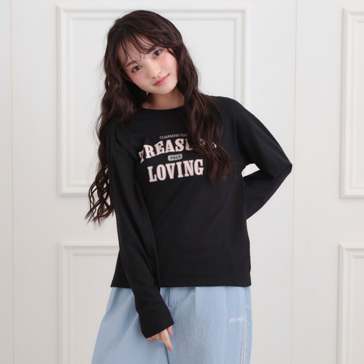 ピンク ラテ(PINK-latte)の【プチプラ】カレッジロンT Ｔシャツ