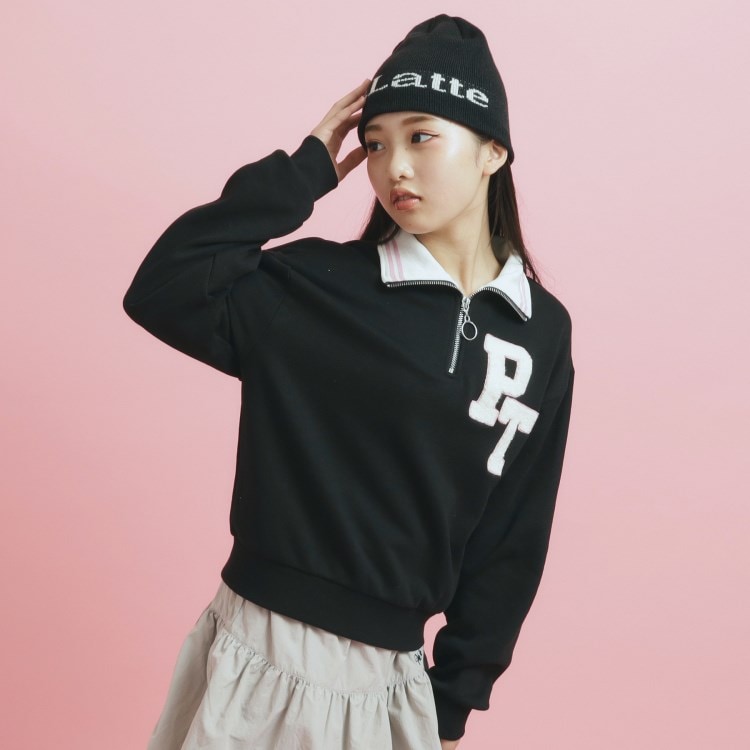 ピンク ラテ(PINK-latte)のハーフジップ刺繍トレーナー スウェット・トレーナー