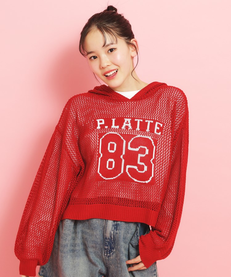 ピンク ラテ(PINK-latte)の【セットアイテム】ナンバリングメッシュ＋ロンT レッド(063)