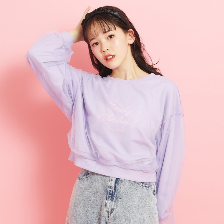 ピンク ラテ(PINK-latte)のミニ裏毛 チュールスウェット スウェット・トレーナー