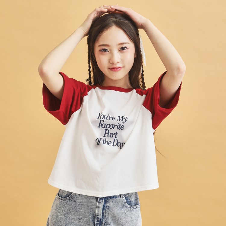 ピンク ラテ(PINK-latte)のスプレー星ラグランTシャツ Ｔシャツ