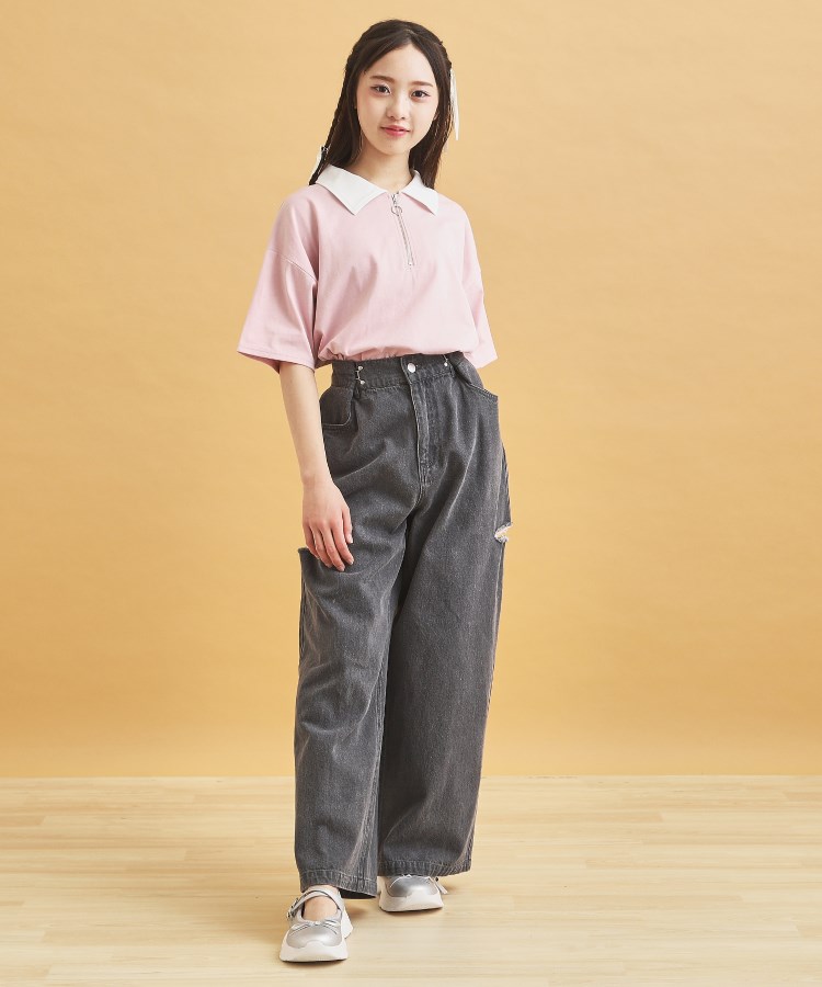 ピンク ラテ(PINK-latte)のハーフジップ衿付きTシャツ16