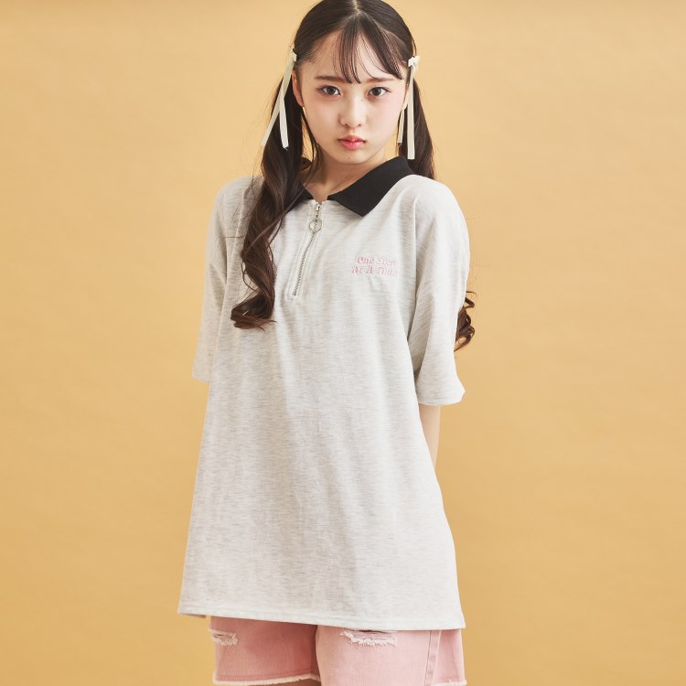 ピンク ラテ(PINK-latte)のハーフジップ衿付きTシャツ カットソー