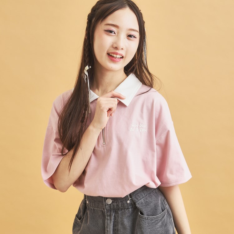 ピンク ラテ(PINK-latte)のハーフジップ衿付きTシャツ カットソー