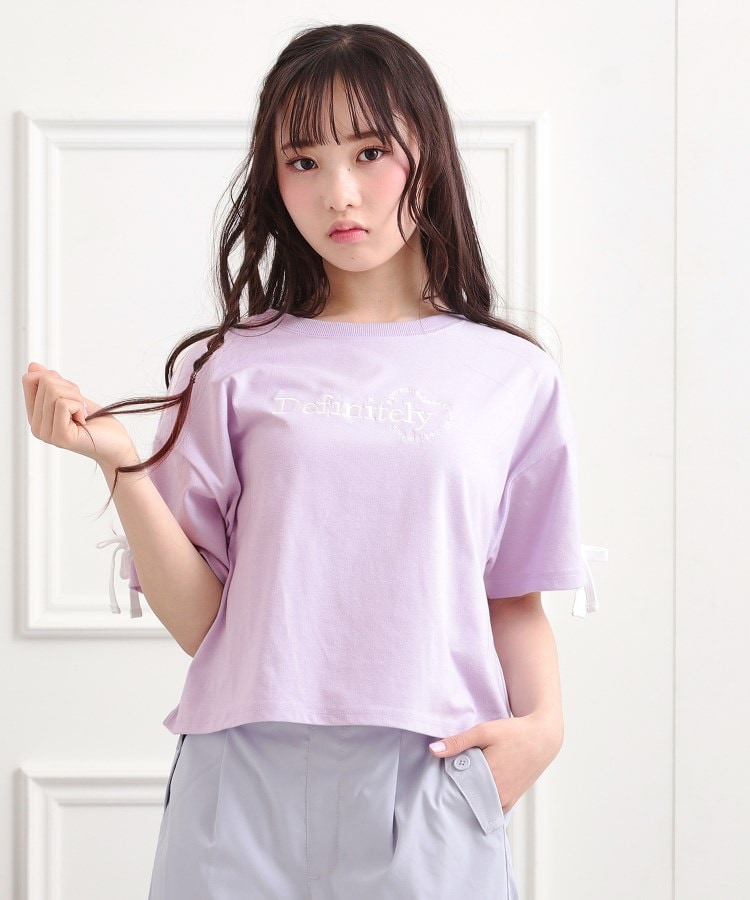 ピンク ラテ(PINK-latte)の袖ラインリボンTシャツ11