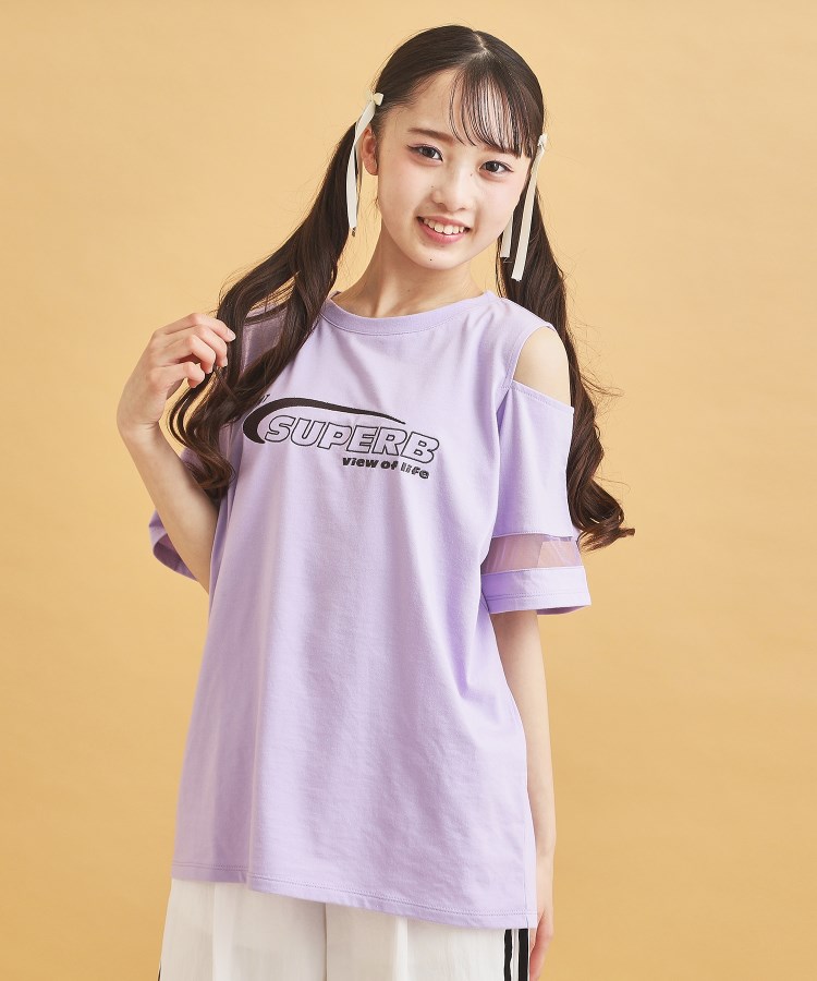 ピンク ラテ(PINK-latte)のチュール切替肩あきTシャツ15
