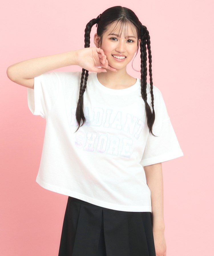 サテンアップリケカレッジTシャツ(Tシャツ) | PINK-latte サテンアップリケカレッジTシャツ(Tシャツ) | PINK-latte