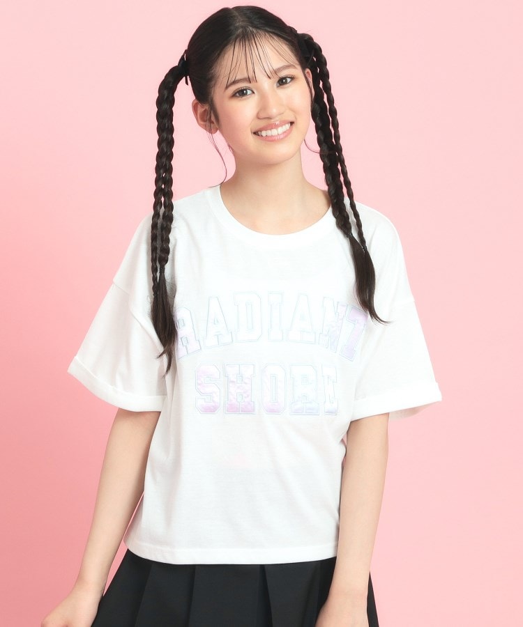 サテンアップリケカレッジTシャツ(Tシャツ) | PINK-latte サテンアップリケカレッジTシャツ(Tシャツ) | PINK-latte