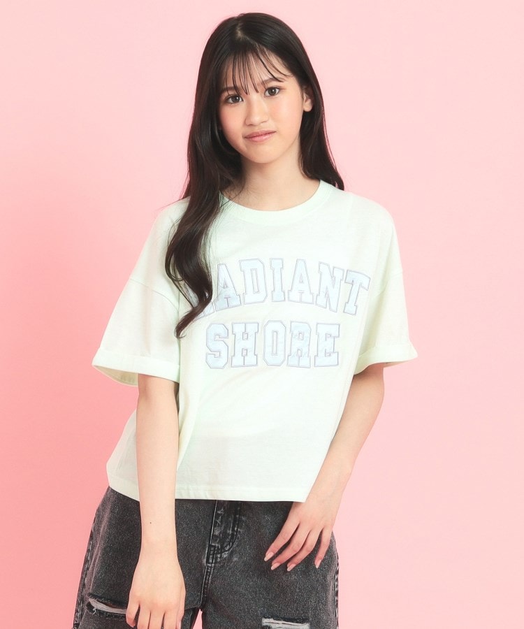 サテンアップリケカレッジTシャツ(Tシャツ) | PINK-latte サテンアップリケカレッジTシャツ(Tシャツ) | PINK-latte
