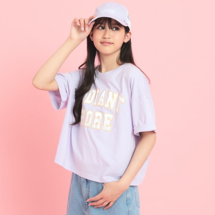 ピンク ラテ(PINK-latte)のサテンアップリケカレッジTシャツ Ｔシャツ