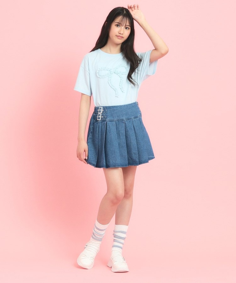 ピンク ラテ(PINK-latte)のインパン付きダブルベルト風裾プリーツスカート9