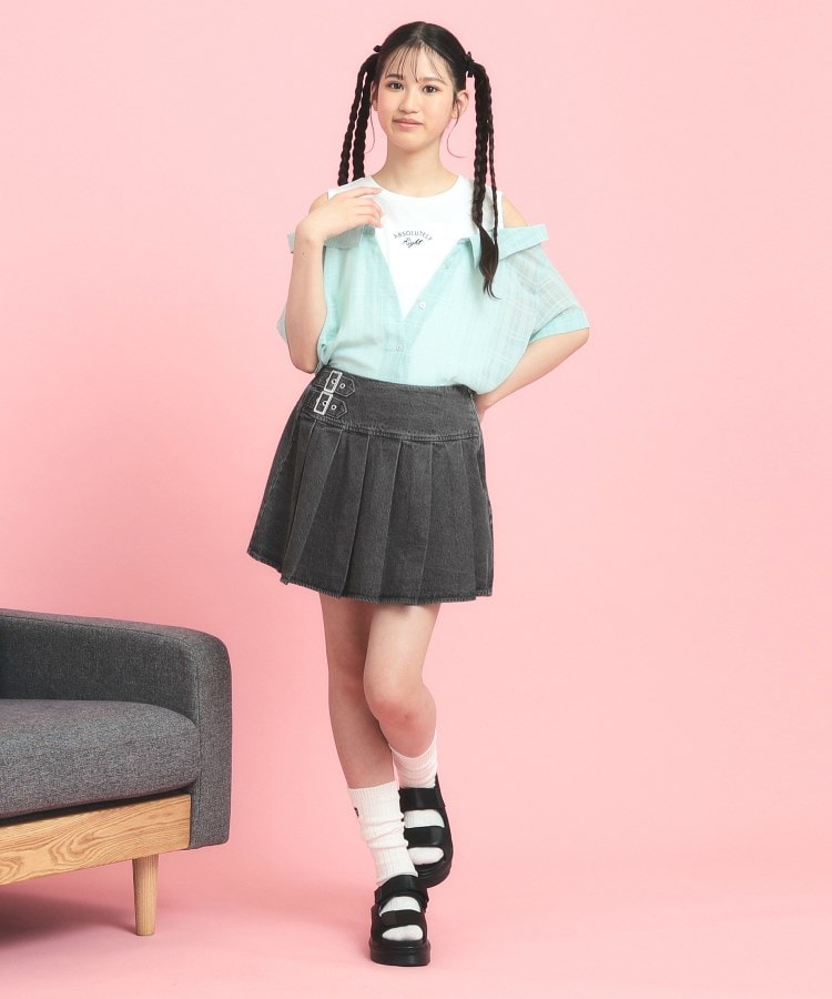 ピンク ラテ(PINK-latte)のインパン付きダブルベルト風裾プリーツスカート13