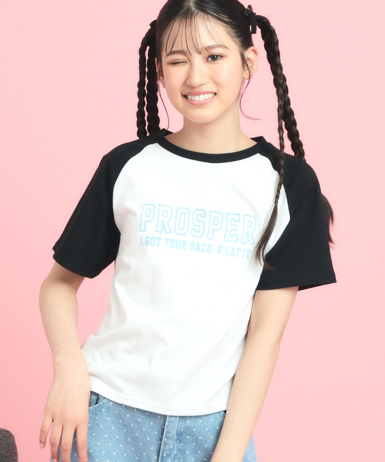 ピンク ラテ(PINK-latte)のラグランTシャツ ブラック(019)