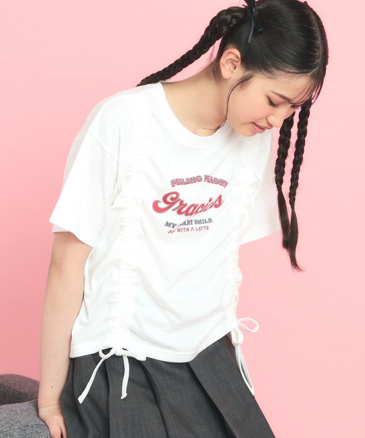 ピンク ラテ(PINK-latte)のフロントドロストリボンTシャツ7