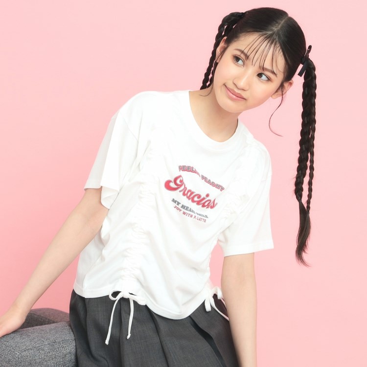 ピンク ラテ(PINK-latte)のフロントドロストリボンTシャツ Ｔシャツ