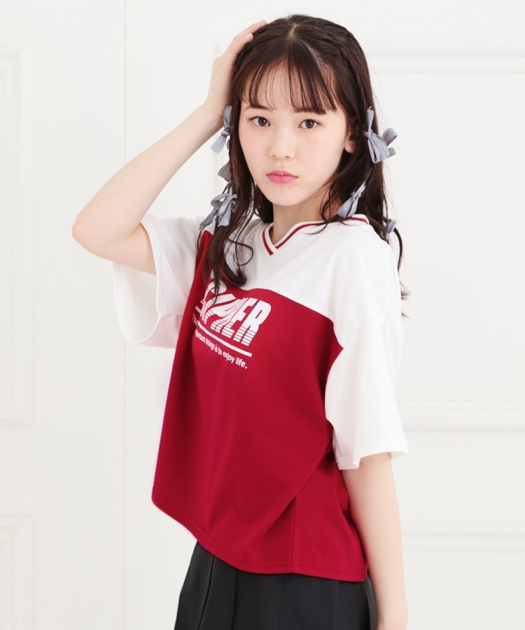 ピンク ラテ(PINK-latte)のVネック切替Tシャツ15