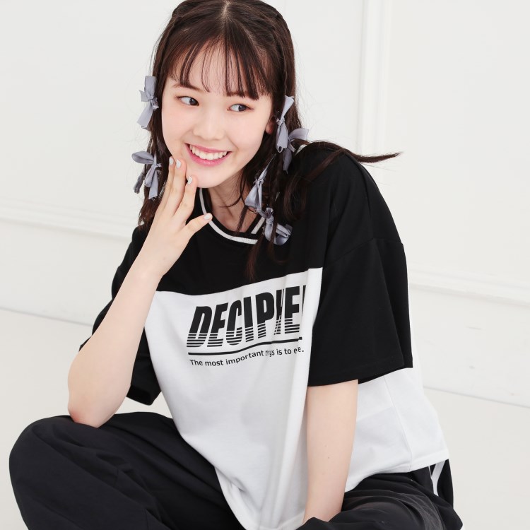 ピンク ラテ(PINK-latte)のVネック切替Tシャツ Ｔシャツ