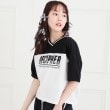 ピンク ラテ(PINK-latte)のVネック切替Tシャツ11
